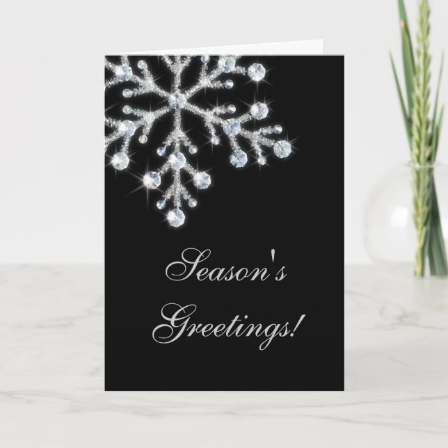 Offset Crystal Snowflake Carte de vacances (noir) (Devant)