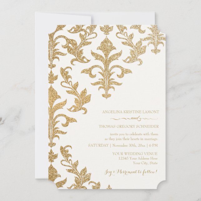 Offset moderne Mariage damassé Invitations Faux Go (Devant)