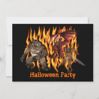 Ogre Monsters Flames Halloween Invitation