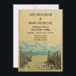 Ogunquit Beach Vintage Wedding Invitation<br><div class="desc">Vintage Ogunquit Maine Wedding Invitations présentant une belle scène de plage de sable avec clôture en bois et nuages bouffants dans un ciel bleu. Ce design rétro cool du milieu du siècle est le moyen idéal pour rassembler les invités à votre mariage de plage de destination. Correspondance Enregistrer les dates,...</div>