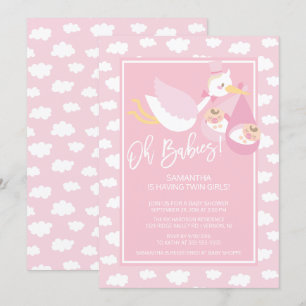 Oh Babies ! Stork jumelles Baby shower Invitation