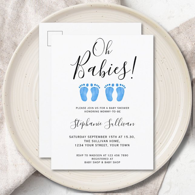 Oh Babies Twins Baby shower Invitation Carte posta (Créateur téléchargé)