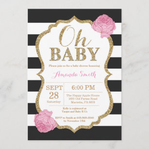 Oh Baby Black and Gold Baby shower Invitation