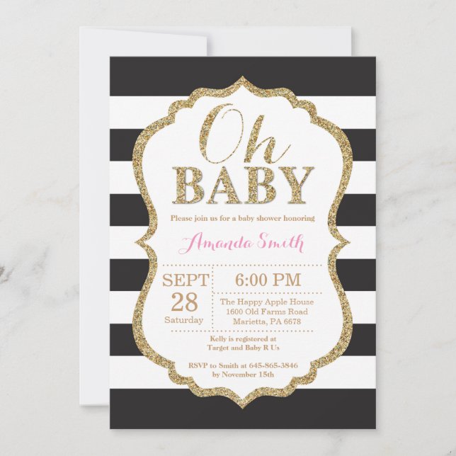 Oh Baby Black and Gold Baby shower Invitation (Devant)