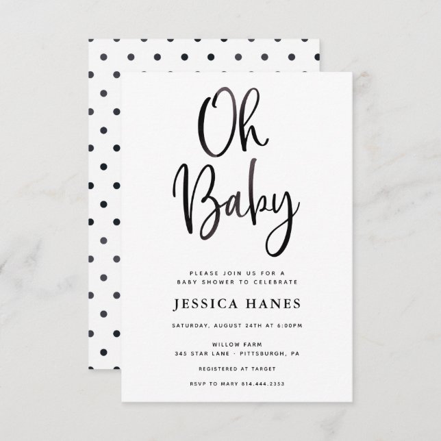 Oh Baby Black Foil Baby shower Invitation (Devant / Derrière)