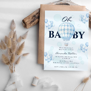 Oh Baby Blue Balloon Baby shower Invitation