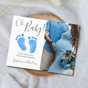Oh Baby Blue Feet Baby shower photo Invitation