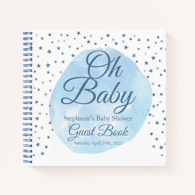 Oh Baby Blue Moon & Stars Watercolor Livre d'or (Devant)