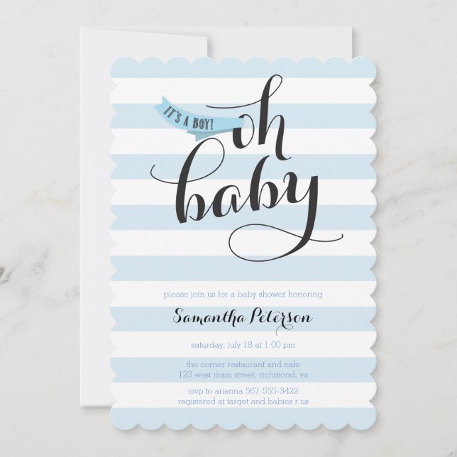 Oh Baby Blue Stripes Baby shower Invitation (Devant)