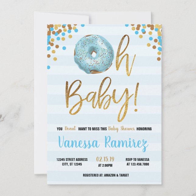 Oh Baby Boy Donut Baby shower Sprinkle Invitation (Devant)