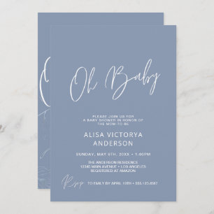 Oh Baby Boy Dusty Blue Simple Shower Invitation