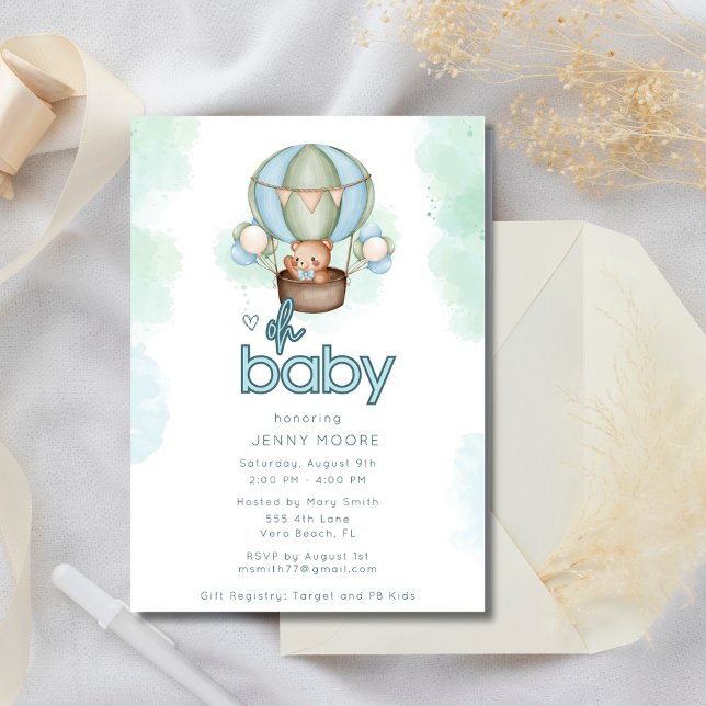 Oh Baby Boy Hot Air Balloon Baby shower Invitation (Oh Baby Boy Hot Air Balloon Baby Shower Invitation)