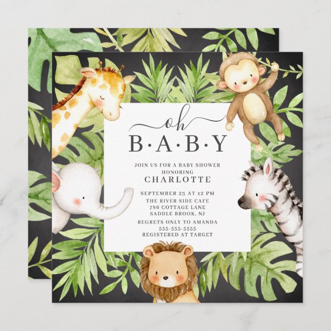 Oh Baby Boy Jungle Baby shower Invitation (Devant / Derrière)