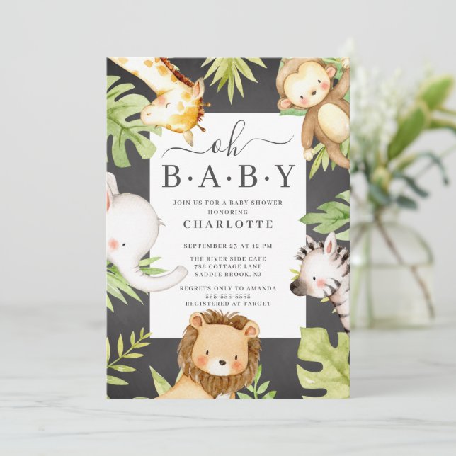 Oh Baby Boy Jungle Baby shower Invitation (Debout devant)