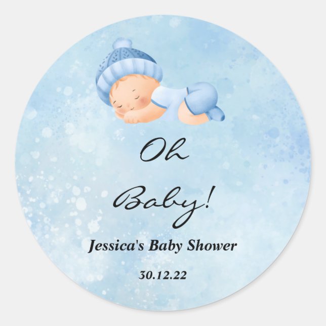 Oh Baby Boy Stickers Baby shower rond (Devant)