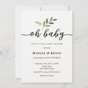 "Oh Baby" Calligraphie Greenery Douche invitation