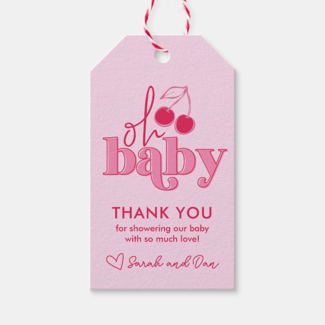 "Oh Baby" Cerise sur le dessus Étiquette de cadeau (Devant)