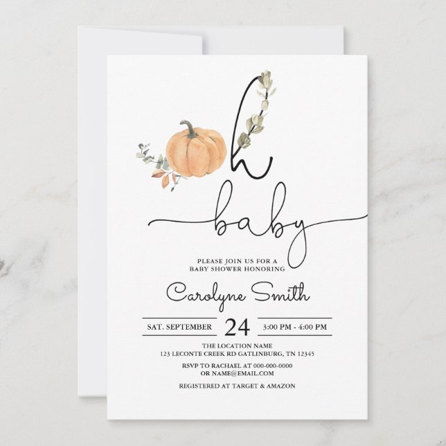 Oh Baby Citrouille Baby shower Invitation (Devant)