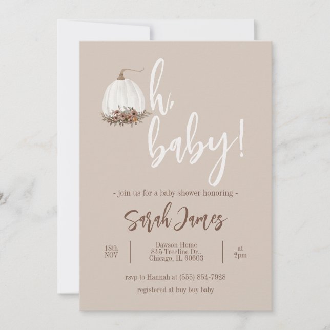 Oh Baby Citrouille Baby shower Invitation (Devant)