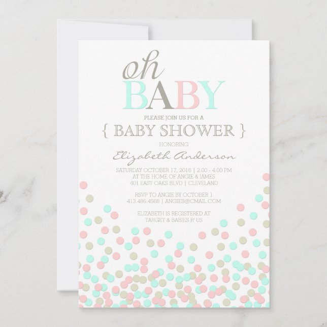 Oh Baby Confetti | Invitation Baby shower moderne (Devant)
