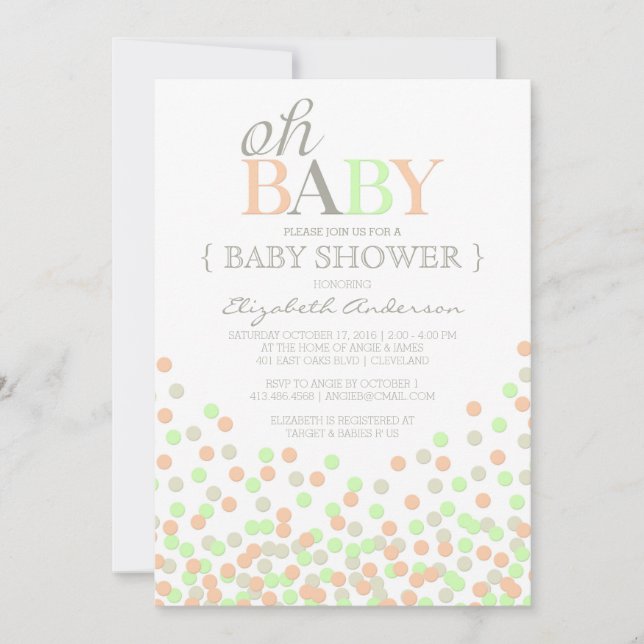 Oh Baby Confetti | Invitation Baby shower moderne (Devant)