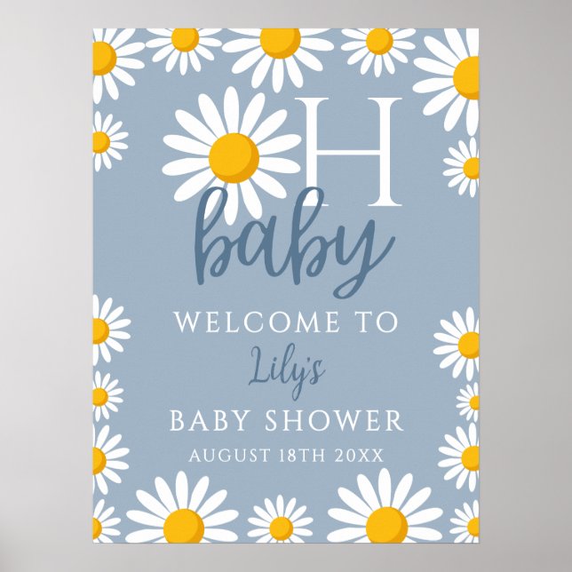 Oh Baby Daisy Baby shower bleu Affiche de bienvenu (Devant)