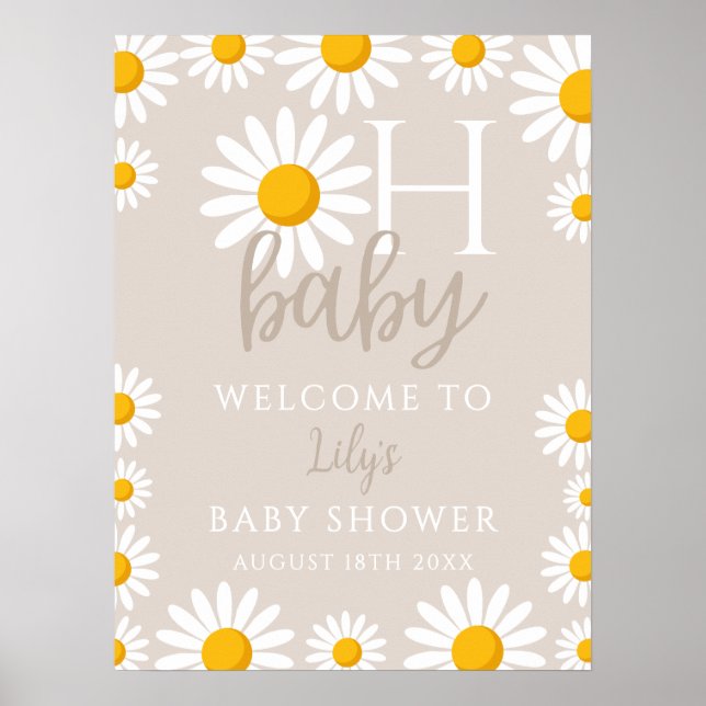 Oh Baby Daisy Baby shower neutre Affiche de bienve (Devant)