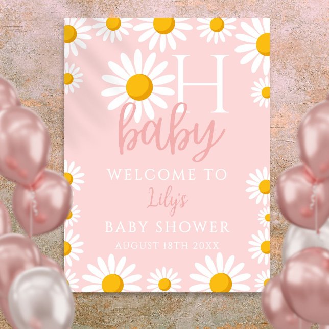 Oh Baby Daisy Baby shower rose Affiche de bienvenu (Oh Baby Daisy Pink Baby Shower Welcome Sign)