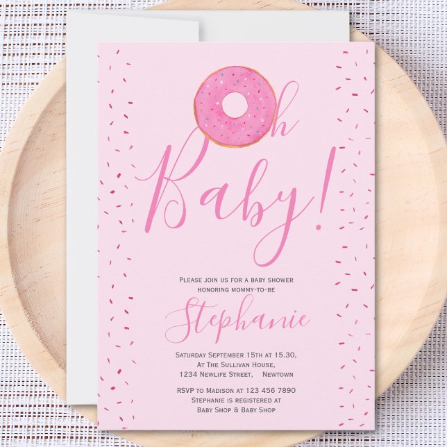 Oh Baby Donut rose fille's Baby shower Invitation (Créateur téléchargé)