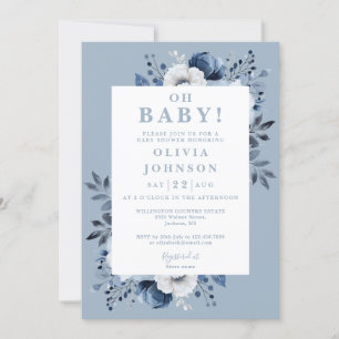 Oh Baby Dusty Blue Élégant Invitation Fleurie pour