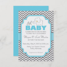 Oh Baby Elephant - Invitation de Baby shower bleu