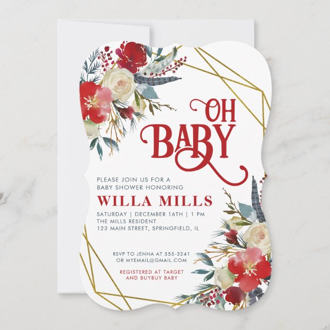 Oh Baby Floral Baby shower Invitation (Devant)