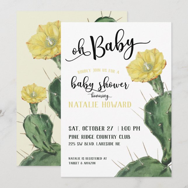 Oh Baby Floral Baby shower Succulent Invitation (Devant / Derrière)