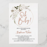 Oh Baby floral vrai or rose Foil Invitation