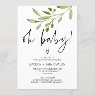 Oh Baby Gender Neutral Shower Invitation Verdure
