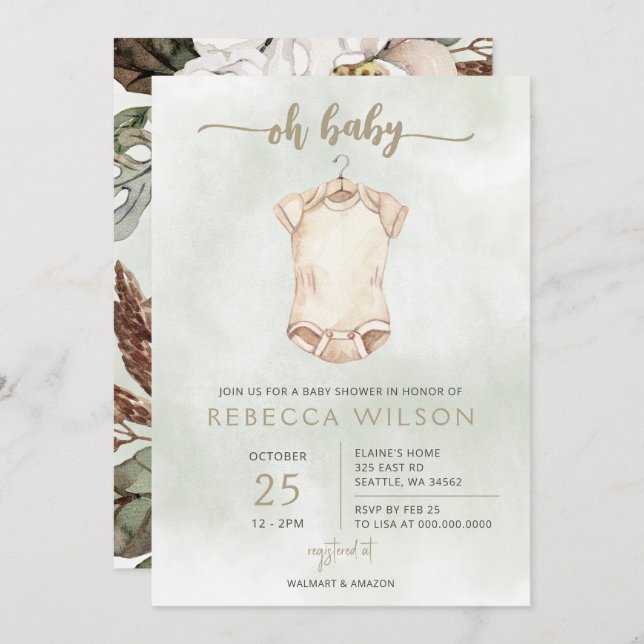 Oh Baby Genre Neutre Boho Baby shower Invitation (Devant / Derrière)