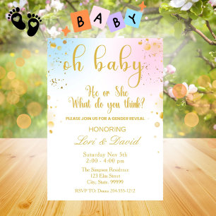 Oh Baby Genre Révéler rose ou bleu Invitation