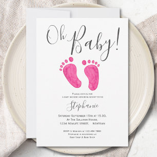 Oh Baby Girl Rose Feet Baby shower Invitation