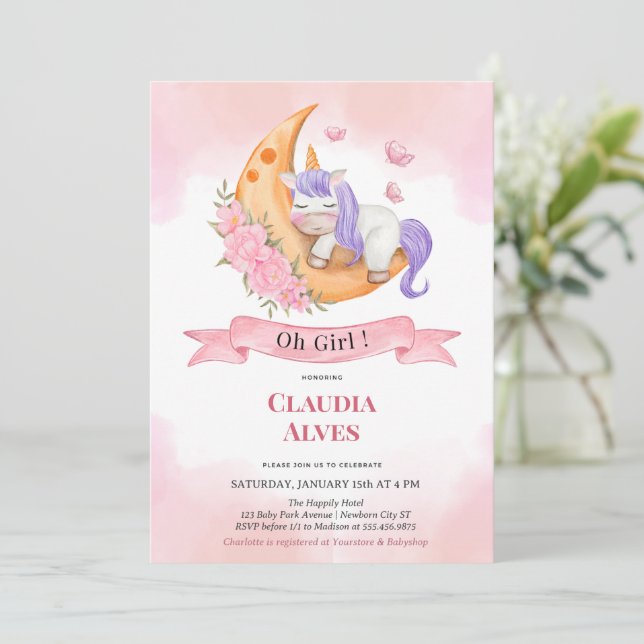 Oh Baby Girl Unicorn Douche Invitation (Debout devant)