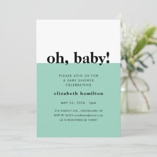 Oh Baby! Green and White Baby Shower Invitation