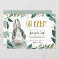Oh Baby Green Bunny Baby shower Invitation