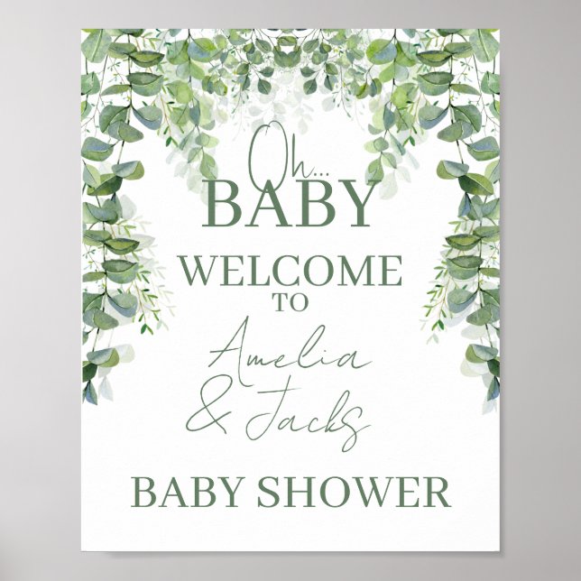 Oh Baby Greenery Baby shower Affiche de bienvenue (Devant)