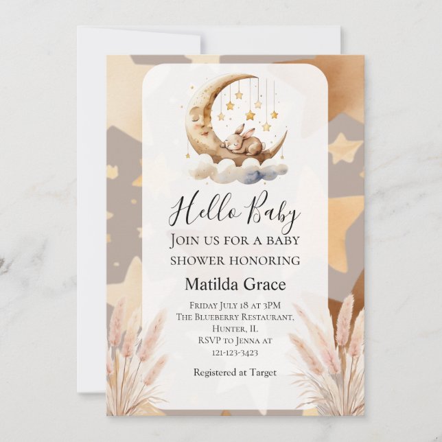 Oh Baby Half Moon Bunny Invitation (Devant)