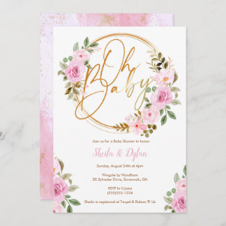 Oh Baby Invitation, Floral Baby shower Invitation