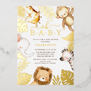 Oh Baby Jungle Baby shower Foil Invitation