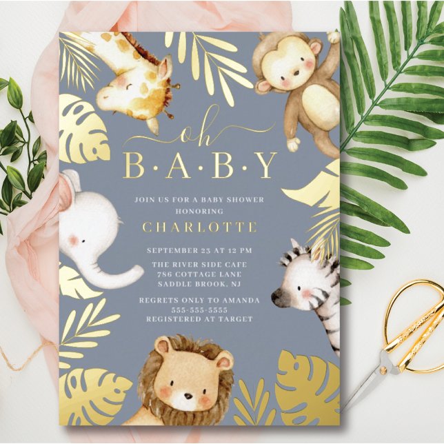 Oh Baby Jungle Baby shower Foil Invitation (Créateur téléchargé)