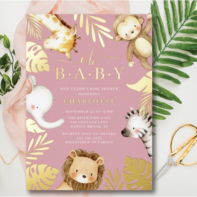 Oh Baby Jungle Baby shower Foil Invitation (Créateur téléchargé)