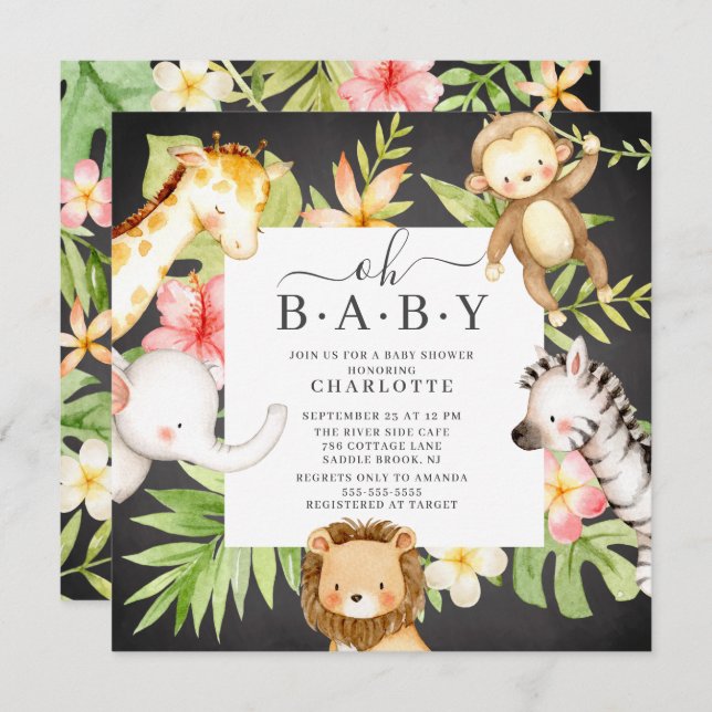 Oh Baby Jungle Baby shower Invitation (Devant / Derrière)