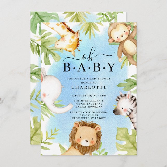 Oh Baby Jungle Baby shower Invitation (Devant / Derrière)