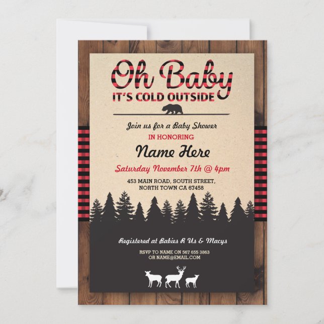 Oh Baby Lumberjack Red Baby shower Boy Invitation (Devant)